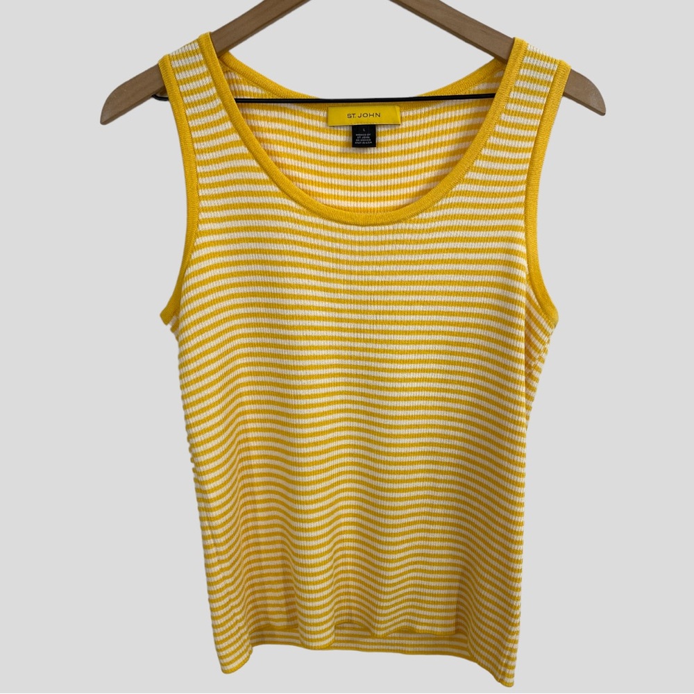 St. John Yellow White Stripe Wool Rayon Blend Sleeveless Top Large